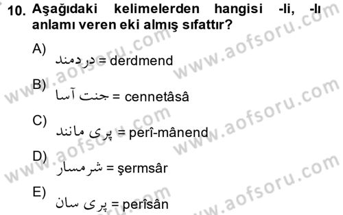 Osmanlı Türkçesi 2 Dersi 2013 - 2014 Yılı (Final) Dönem Sonu Sınav Soruları 10. Soru