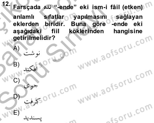 Osmanlı Türkçesi 2 Dersi 2013 - 2014 Yılı (Final) Dönem Sonu Sınav Soruları 12. Soru
