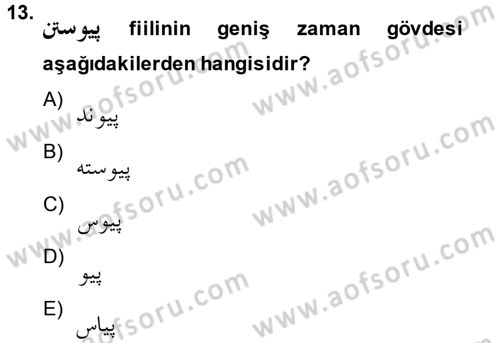 Osmanlı Türkçesi 2 Dersi 2013 - 2014 Yılı (Final) Dönem Sonu Sınav Soruları 13. Soru