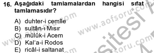 Osmanlı Türkçesi 2 Dersi 2013 - 2014 Yılı (Final) Dönem Sonu Sınav Soruları 16. Soru