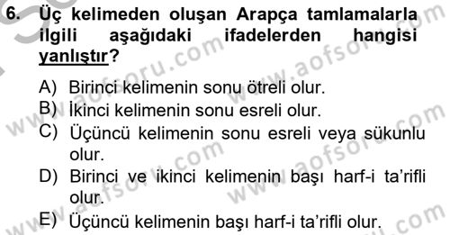 Osmanlı Türkçesi 2 Dersi 2013 - 2014 Yılı (Final) Dönem Sonu Sınav Soruları 6. Soru