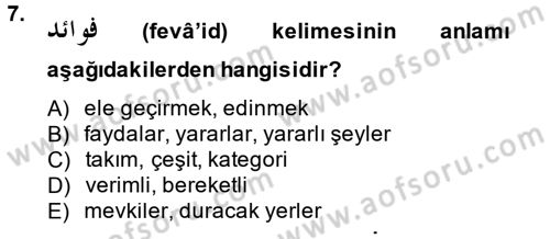 Osmanlı Türkçesi 2 Dersi 2013 - 2014 Yılı (Final) Dönem Sonu Sınav Soruları 7. Soru