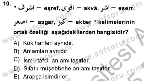 Osmanlı Türkçesi 2 Dersi 2014 - 2015 Yılı (Vize) Ara Sınav Soruları 10. Soru
