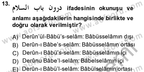 Osmanlı Türkçesi 2 Dersi 2014 - 2015 Yılı (Vize) Ara Sınav Soruları 13. Soru