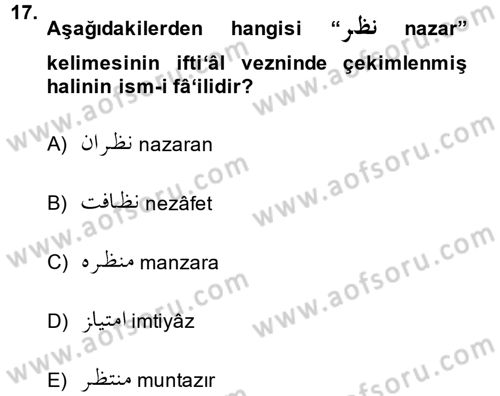 Osmanlı Türkçesi 2 Dersi 2014 - 2015 Yılı (Vize) Ara Sınav Soruları 17. Soru