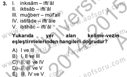 Osmanlı Türkçesi 2 Dersi 2014 - 2015 Yılı (Vize) Ara Sınav Soruları 3. Soru