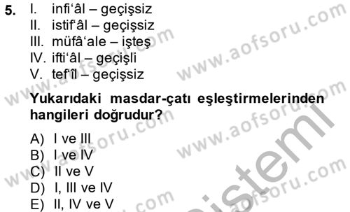 Osmanlı Türkçesi 2 Dersi 2014 - 2015 Yılı (Vize) Ara Sınav Soruları 5. Soru