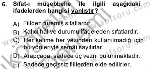 Osmanlı Türkçesi 2 Dersi 2014 - 2015 Yılı (Vize) Ara Sınav Soruları 6. Soru