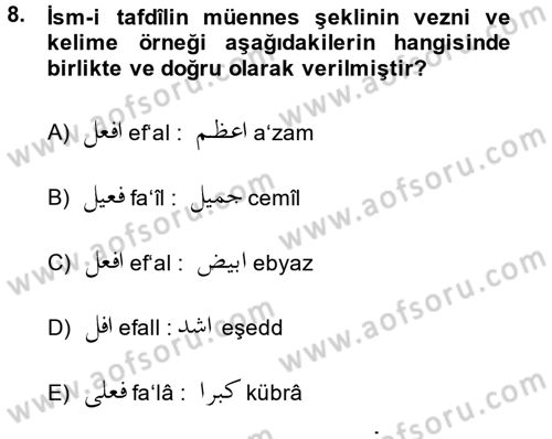 Osmanlı Türkçesi 2 Dersi 2014 - 2015 Yılı (Vize) Ara Sınav Soruları 8. Soru