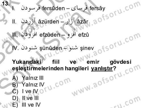 Osmanlı Türkçesi 2 Dersi 2014 - 2015 Yılı (Final) Dönem Sonu Sınav Soruları 13. Soru