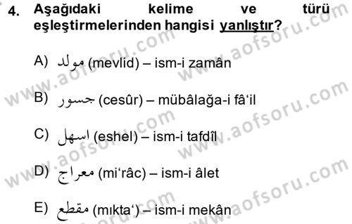 Osmanlı Türkçesi 2 Dersi 2014 - 2015 Yılı (Final) Dönem Sonu Sınav Soruları 4. Soru