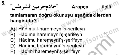 Osmanlı Türkçesi 2 Dersi 2014 - 2015 Yılı (Final) Dönem Sonu Sınav Soruları 5. Soru
