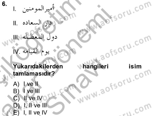 Osmanlı Türkçesi 2 Dersi 2014 - 2015 Yılı (Final) Dönem Sonu Sınav Soruları 6. Soru