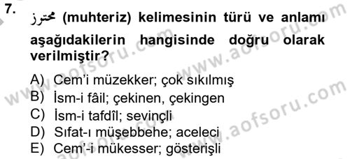 Osmanlı Türkçesi 2 Dersi 2014 - 2015 Yılı (Final) Dönem Sonu Sınav Soruları 7. Soru