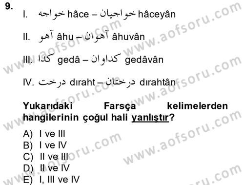Osmanlı Türkçesi 2 Dersi 2014 - 2015 Yılı (Final) Dönem Sonu Sınav Soruları 9. Soru