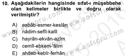 Osmanlı Türkçesi 2 Dersi 2015 - 2016 Yılı (Vize) Ara Sınav Soruları 10. Soru