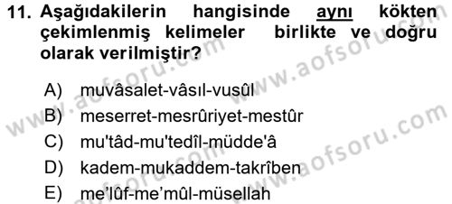 Osmanlı Türkçesi 2 Dersi 2015 - 2016 Yılı (Vize) Ara Sınav Soruları 11. Soru