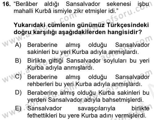Osmanlı Türkçesi 2 Dersi 2015 - 2016 Yılı (Vize) Ara Sınav Soruları 16. Soru