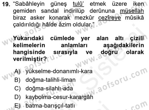 Osmanlı Türkçesi 2 Dersi 2015 - 2016 Yılı (Vize) Ara Sınav Soruları 19. Soru