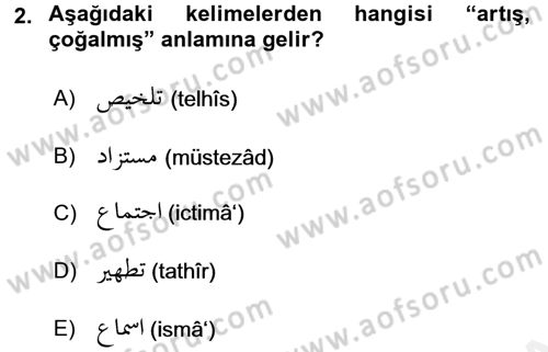 Osmanlı Türkçesi 2 Dersi 2015 - 2016 Yılı (Vize) Ara Sınav Soruları 2. Soru