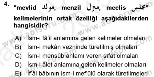 Osmanlı Türkçesi 2 Dersi 2015 - 2016 Yılı (Vize) Ara Sınav Soruları 4. Soru