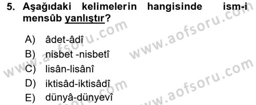 Osmanlı Türkçesi 2 Dersi 2015 - 2016 Yılı (Vize) Ara Sınav Soruları 5. Soru
