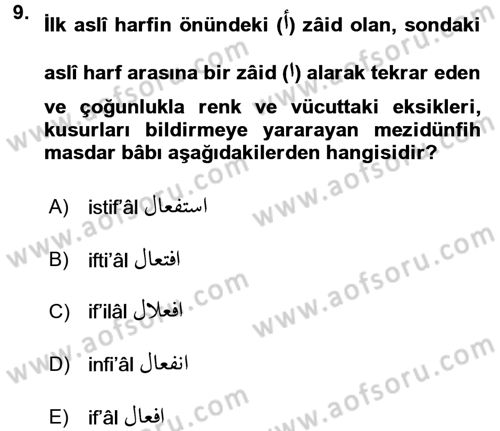 Osmanlı Türkçesi 2 Dersi 2015 - 2016 Yılı (Vize) Ara Sınav Soruları 9. Soru