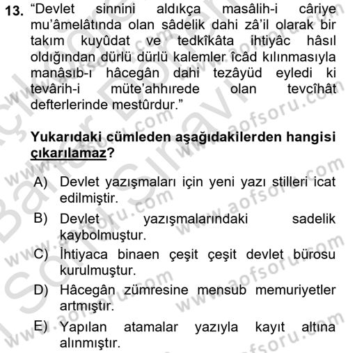 Osmanlı Türkçesi 2 Dersi 2015 - 2016 Yılı (Final) Dönem Sonu Sınav Soruları 13. Soru