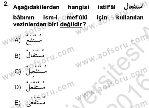 Osmanlı Türkçesi 2 Dersi 2015 - 2016 Yılı (Final) Dönem Sonu Sınav Soruları 2. Soru
