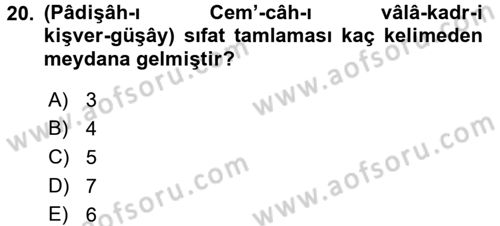 Osmanlı Türkçesi 2 Dersi 2015 - 2016 Yılı (Final) Dönem Sonu Sınav Soruları 20. Soru