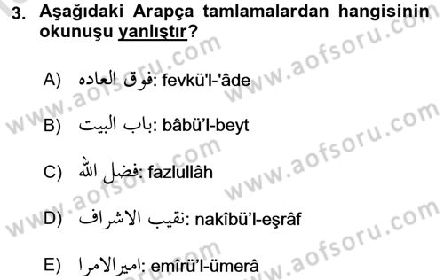 Osmanlı Türkçesi 2 Dersi 2015 - 2016 Yılı (Final) Dönem Sonu Sınav Soruları 3. Soru