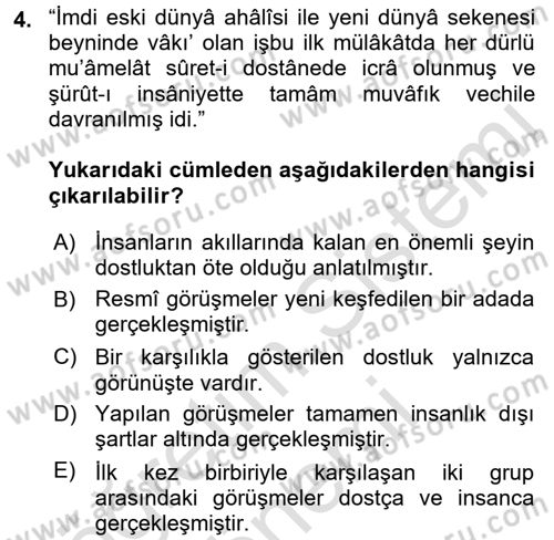 Osmanlı Türkçesi 2 Dersi 2015 - 2016 Yılı (Final) Dönem Sonu Sınav Soruları 4. Soru