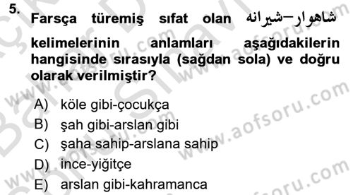 Osmanlı Türkçesi 2 Dersi 2015 - 2016 Yılı (Final) Dönem Sonu Sınav Soruları 5. Soru