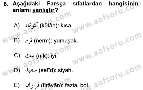 Osmanlı Türkçesi 2 Dersi 2015 - 2016 Yılı (Final) Dönem Sonu Sınav Soruları 8. Soru