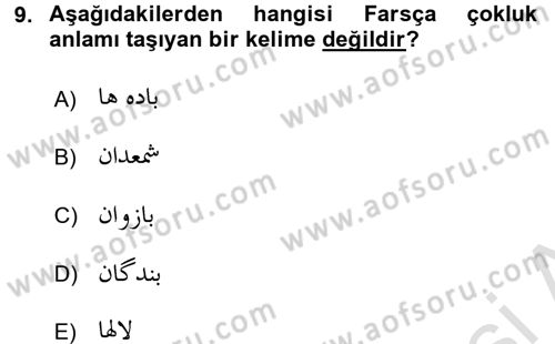 Osmanlı Türkçesi 2 Dersi 2015 - 2016 Yılı (Final) Dönem Sonu Sınav Soruları 9. Soru