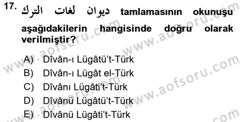 Osmanlı Türkçesi 2 Dersi 2016 - 2017 Yılı (Vize) Ara Sınav Soruları 17. Soru
