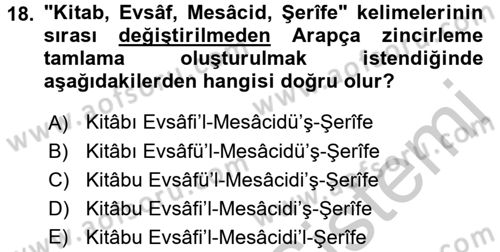 Osmanlı Türkçesi 2 Dersi 2016 - 2017 Yılı (Vize) Ara Sınav Soruları 18. Soru