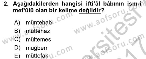Osmanlı Türkçesi 2 Dersi 2016 - 2017 Yılı (Vize) Ara Sınav Soruları 2. Soru