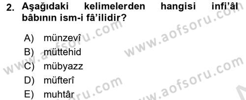 Osmanlı Türkçesi 2 Dersi 2016 - 2017 Yılı (Final) Dönem Sonu Sınav Soruları 2. Soru