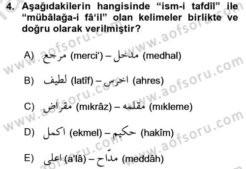 Osmanlı Türkçesi 2 Dersi 2016 - 2017 Yılı (Final) Dönem Sonu Sınav Soruları 4. Soru