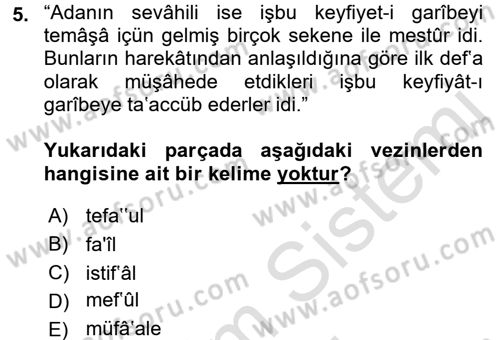 Osmanlı Türkçesi 2 Dersi 2016 - 2017 Yılı (Final) Dönem Sonu Sınav Soruları 5. Soru