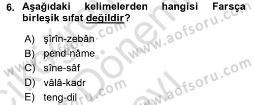 Osmanlı Türkçesi 2 Dersi 2016 - 2017 Yılı (Final) Dönem Sonu Sınav Soruları 6. Soru