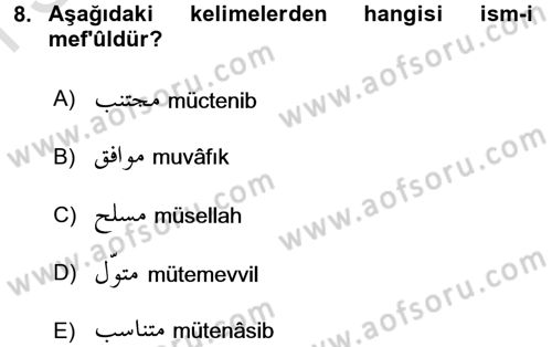 Osmanlı Türkçesi 2 Dersi 2016 - 2017 Yılı (Final) Dönem Sonu Sınav Soruları 8. Soru