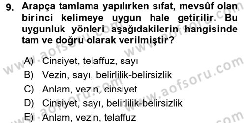 Osmanlı Türkçesi 2 Dersi 2016 - 2017 Yılı (Final) Dönem Sonu Sınav Soruları 9. Soru