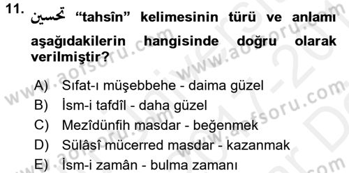 Osmanlı Türkçesi 2 Dersi 2017 - 2018 Yılı (Vize) Ara Sınav Soruları 11. Soru