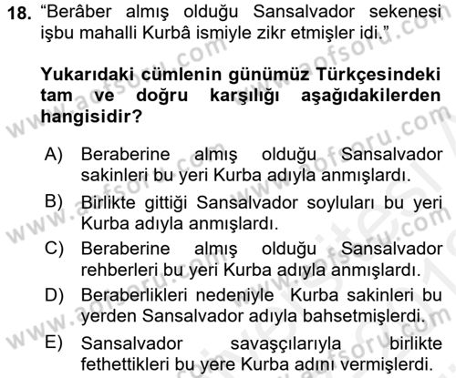 Osmanlı Türkçesi 2 Dersi 2017 - 2018 Yılı (Vize) Ara Sınav Soruları 18. Soru