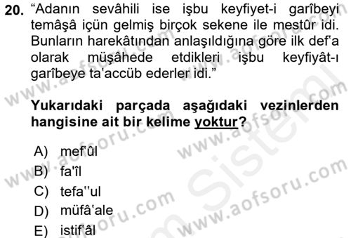 Osmanlı Türkçesi 2 Dersi 2017 - 2018 Yılı (Vize) Ara Sınav Soruları 20. Soru