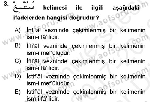 Osmanlı Türkçesi 2 Dersi 2017 - 2018 Yılı (Vize) Ara Sınav Soruları 3. Soru