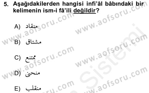 Osmanlı Türkçesi 2 Dersi 2017 - 2018 Yılı (Vize) Ara Sınav Soruları 5. Soru