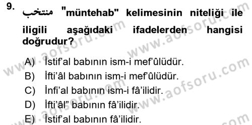 Osmanlı Türkçesi 2 Dersi 2017 - 2018 Yılı (Vize) Ara Sınav Soruları 9. Soru